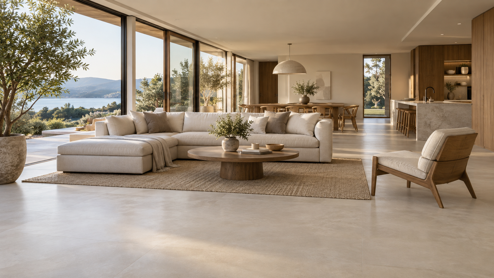 Light floor in a contemporary living room